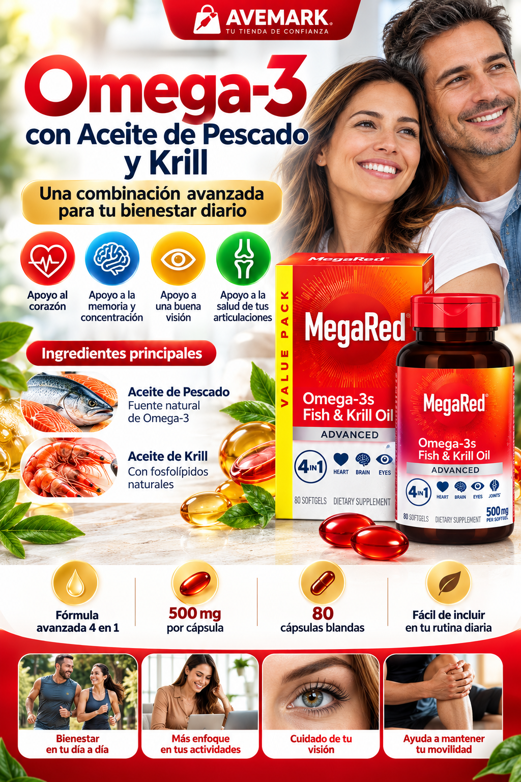 🧡 MegaRed Omega-3s Fish & Krill Oil Advanced