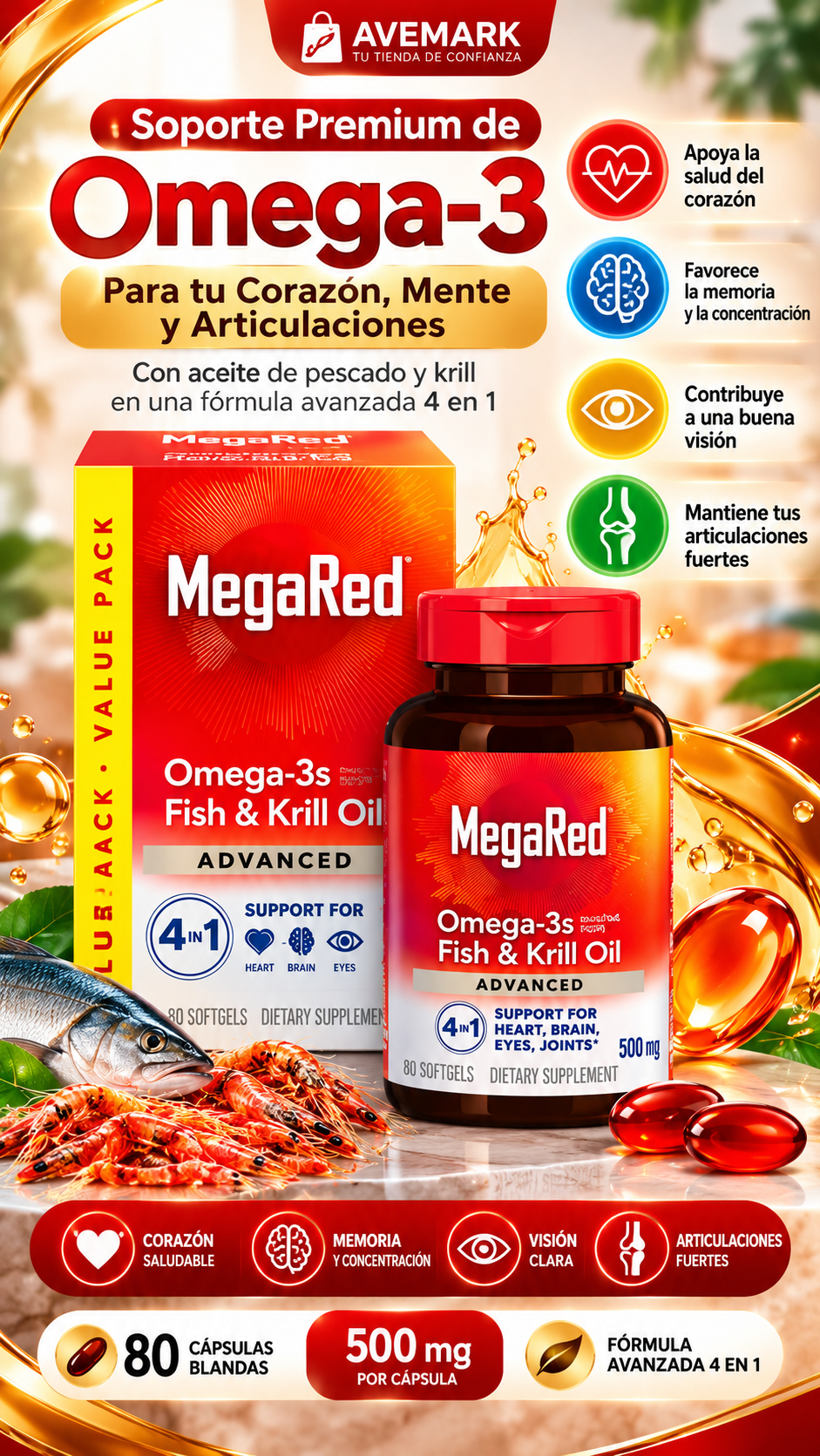 🧡 MegaRed Omega-3s Fish & Krill Oil Advanced