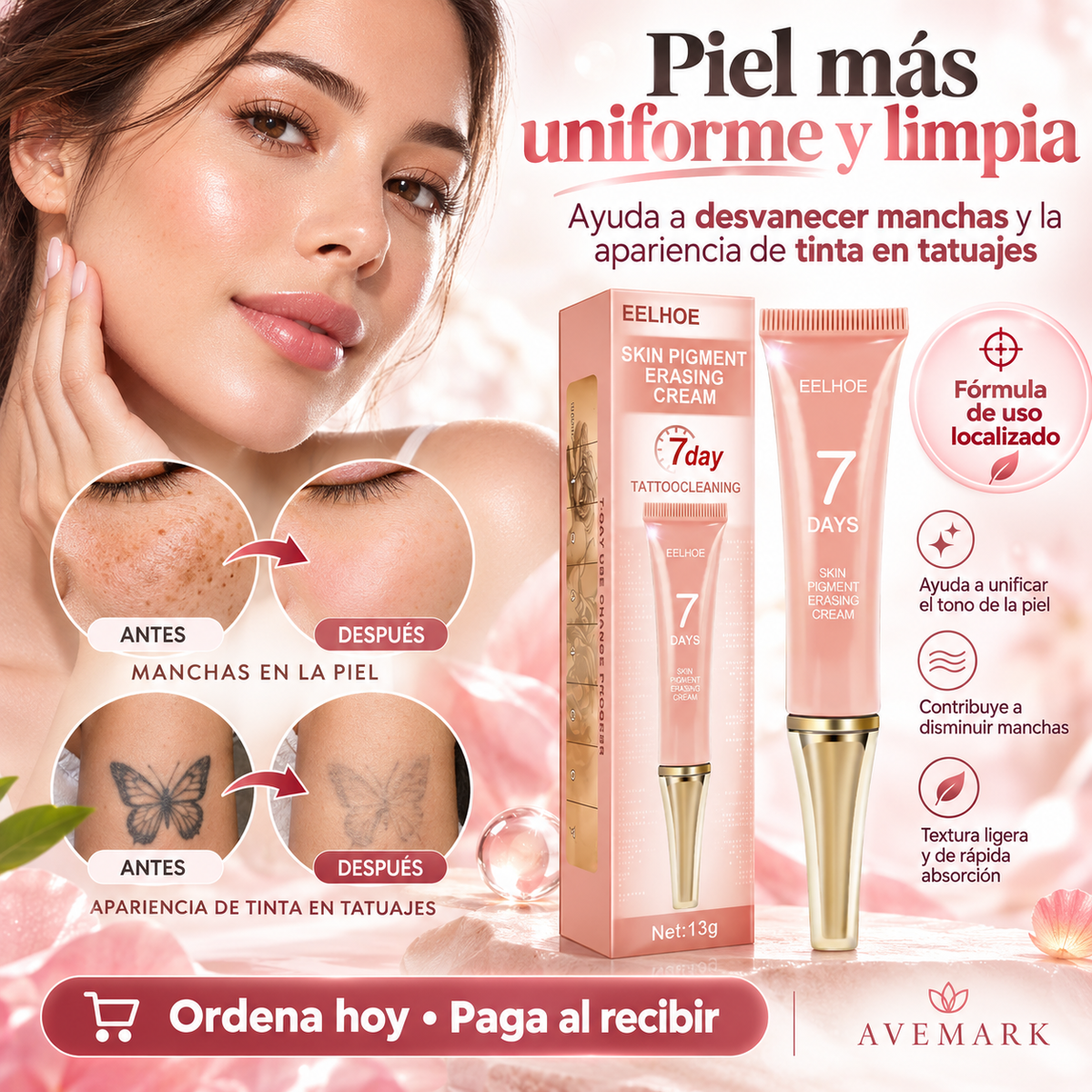 Aclarador Intensivo de Manchas y Tatuajes en 7 Días – Crema Correctora Concentrada (13g)