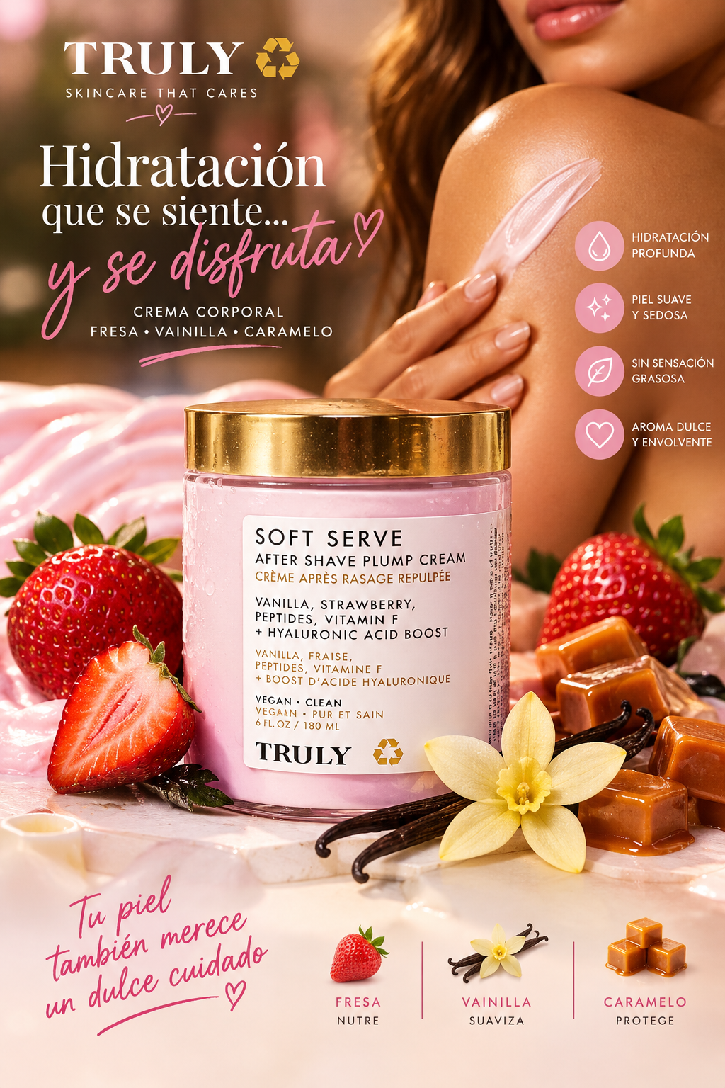 🍓 Truly Soft Serve — Crema Corporal de Fresa, Vainilla y Caramelo