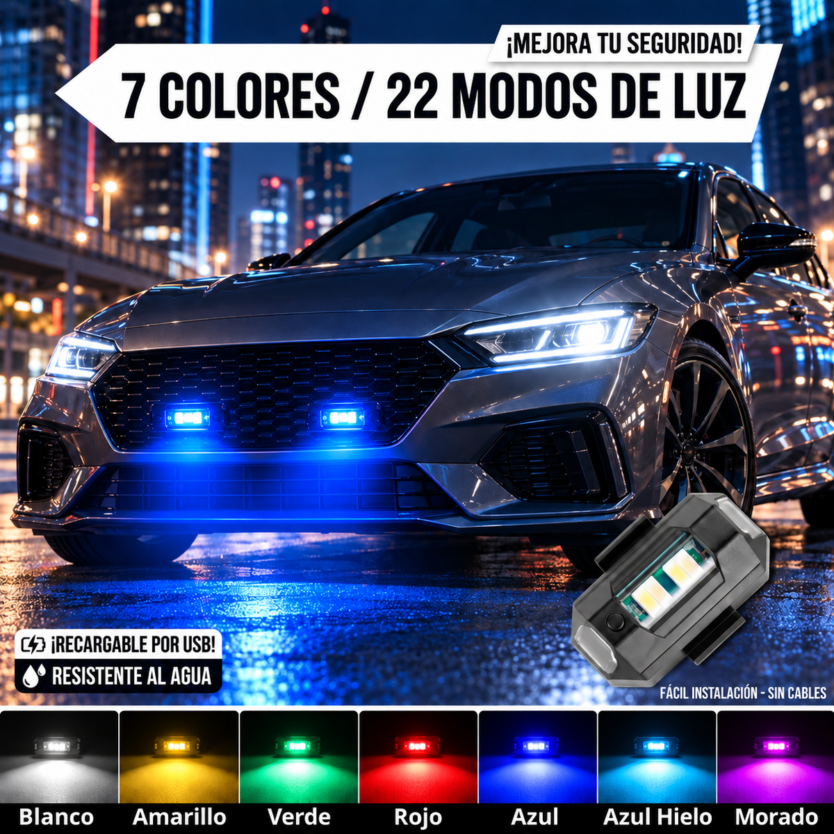 SET DE 2 LUCES ESTROBOSCOPICA LED A CONTROL PARA AUTO MOTO DRON O BICICLETA