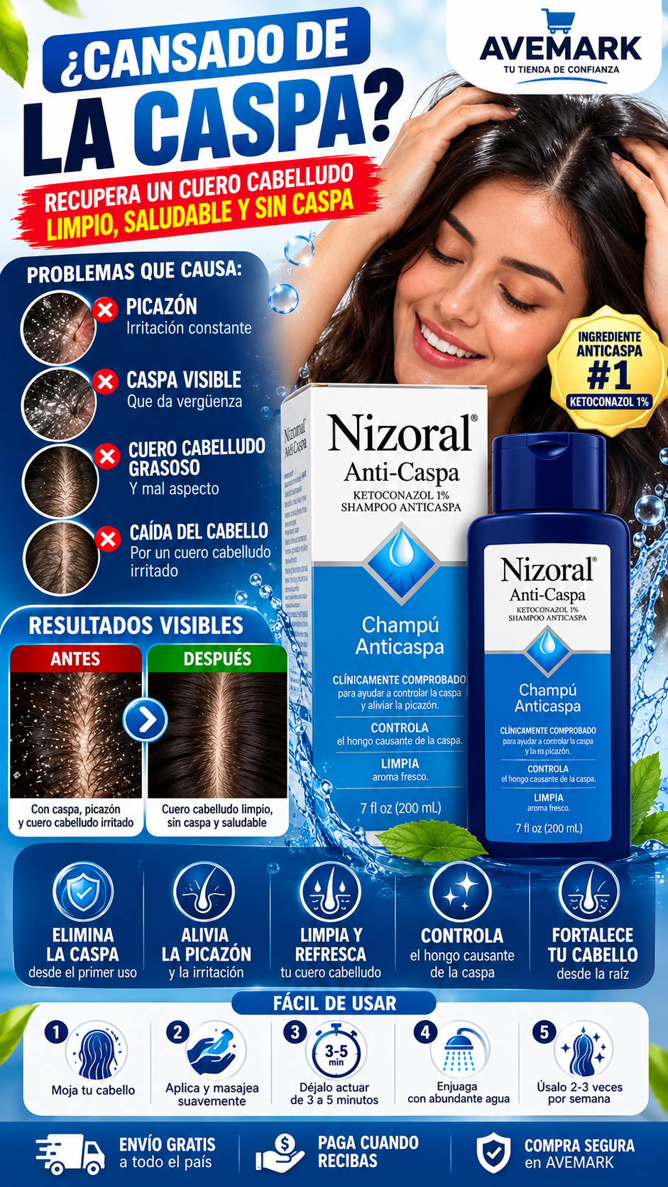 Nizoral® Anti-Dandruff Shampoo 1% Ketoconazol — Controla la Caspa desde la Raíz