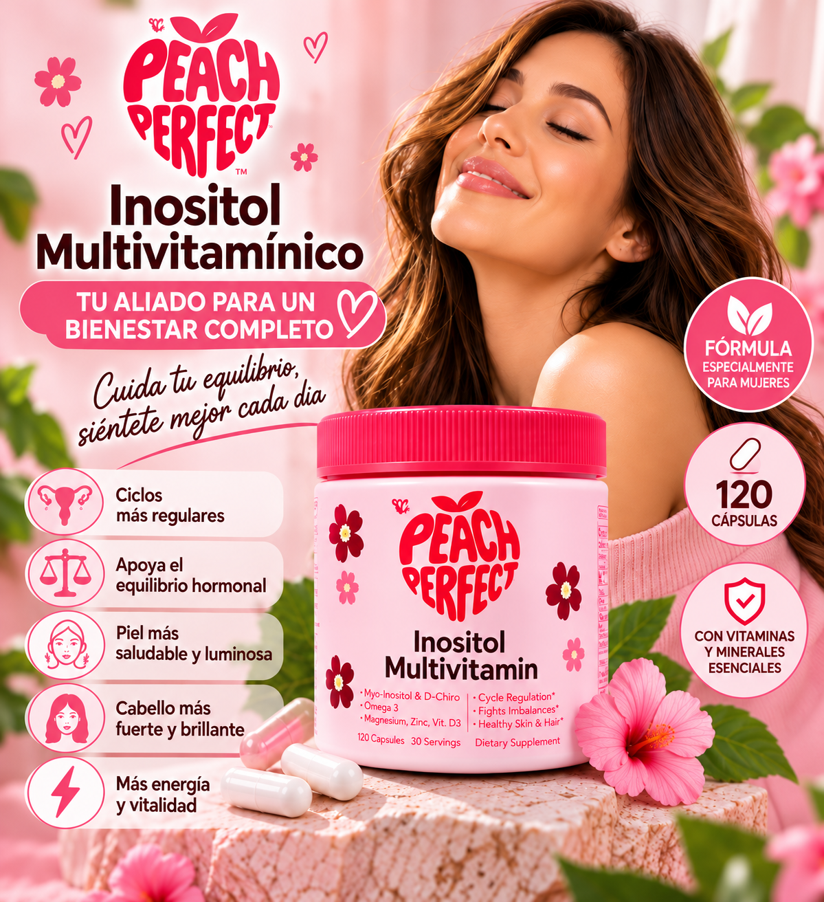 🌸 PEACH PERFECT – INOSITOL MULTIVITAMÍNICO | 120 CÁPSULAS