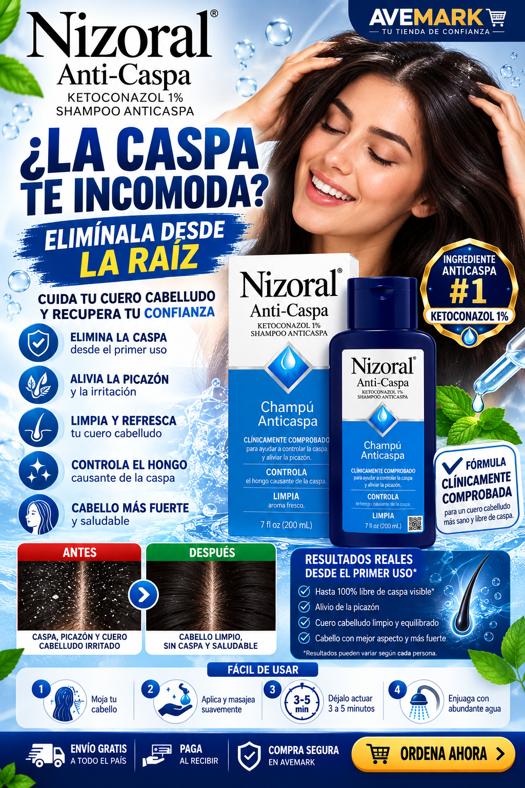 Nizoral® Anti-Dandruff Shampoo 1% Ketoconazol — Controla la Caspa desde la Raíz