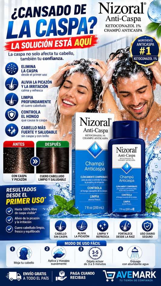 Nizoral® Anti-Dandruff Shampoo 1% Ketoconazol — Controla la Caspa desde la Raíz